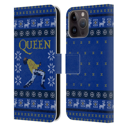 Queen Christmas Freddie Mercury Knitwork Leather Book Wallet Case Cover For Apple iPhone 15 Pro Max