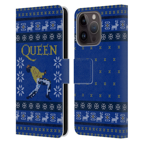 Queen Christmas Freddie Mercury Knitwork Leather Book Wallet Case Cover For Apple iPhone 15 Pro