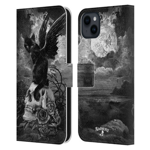 Alchemy Gothic Cats Nine Lives Of Poe Skull Leather Book Wallet Case Cover For Apple iPhone 15 Plus