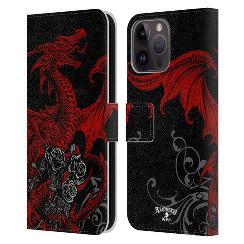 Alchemy Gothic Dragon Draco Rosa Leather Book Wallet Case Cover For Apple iPhone 15 Pro Max