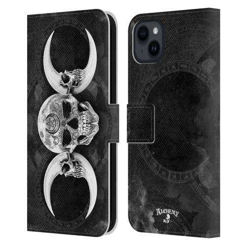 Alchemy Gothic Skull Dark Goddess Moon Leather Book Wallet Case Cover For Apple iPhone 15 Plus