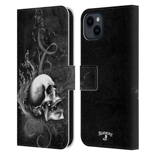 Alchemy Gothic Skull De Profundis Leather Book Wallet Case Cover For Apple iPhone 15 Plus