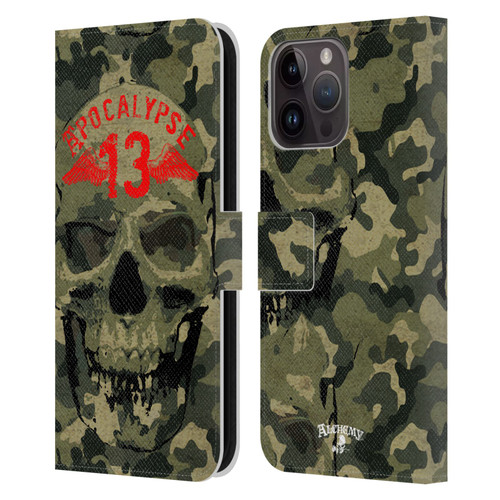 Alchemy Gothic Skull Camo Skull Leather Book Wallet Case Cover For Apple iPhone 15 Pro Max