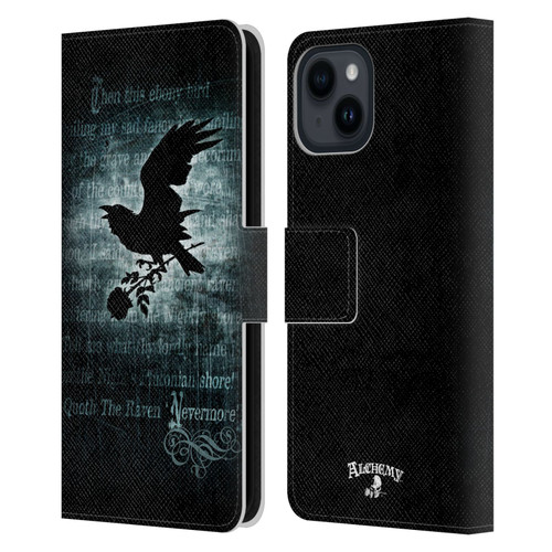 Alchemy Gothic Wing Nevermore Leather Book Wallet Case Cover For Apple iPhone 15