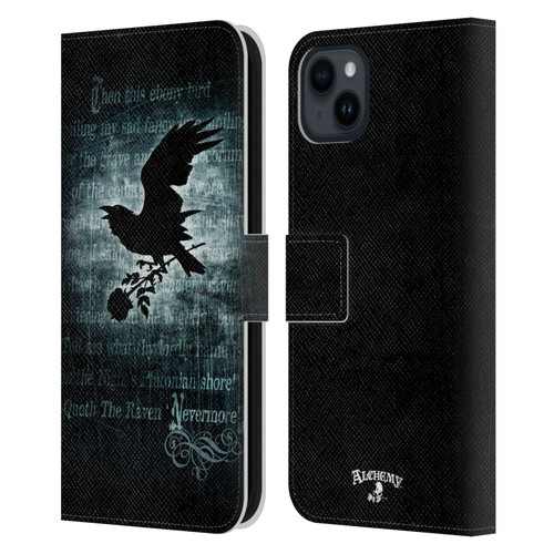 Alchemy Gothic Wing Nevermore Leather Book Wallet Case Cover For Apple iPhone 15 Plus