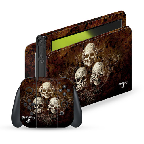 Alchemy Gothic Gothic No Evil Three Skull Vinyl Sticker Skin Decal Cover for Nintendo Switch OLED Bundle