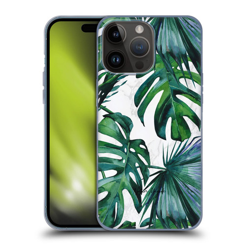 Nature Magick Tropical Palm Leaves On Marble Green Tropics Soft Gel Case for Apple iPhone 15 Pro Max