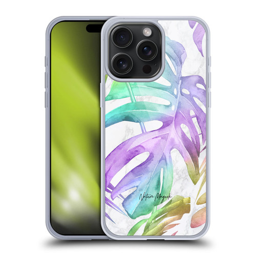 Nature Magick Tropical Palm Leaves On Marble Rainbow Leaf Soft Gel Case for Apple iPhone 15 Pro Max