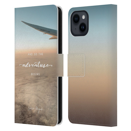 Nature Magick So The Adventure Begins Quote Airplane Leather Book Wallet Case Cover For Apple iPhone 15