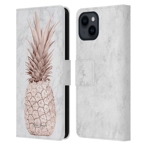 Nature Magick Rose Gold Pineapple On Marble Rose Gold Leather Book Wallet Case Cover For Apple iPhone 15