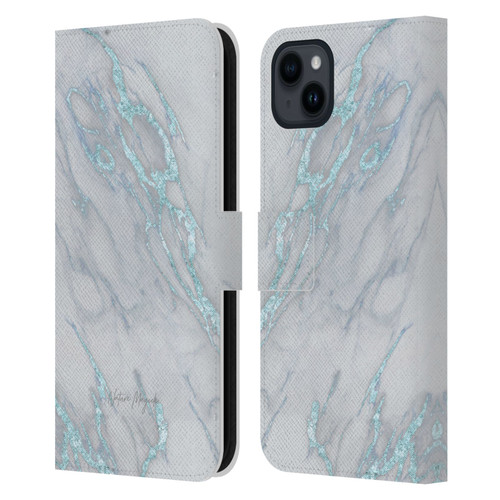 Nature Magick Marble Metallics Blue Leather Book Wallet Case Cover For Apple iPhone 15 Plus
