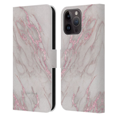 Nature Magick Marble Metallics Pink Leather Book Wallet Case Cover For Apple iPhone 15 Pro Max