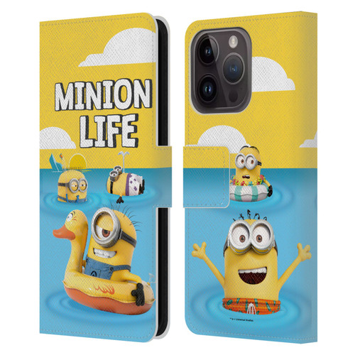 Despicable Me Funny Minions Beach Life Leather Book Wallet Case Cover For Apple iPhone 15 Pro