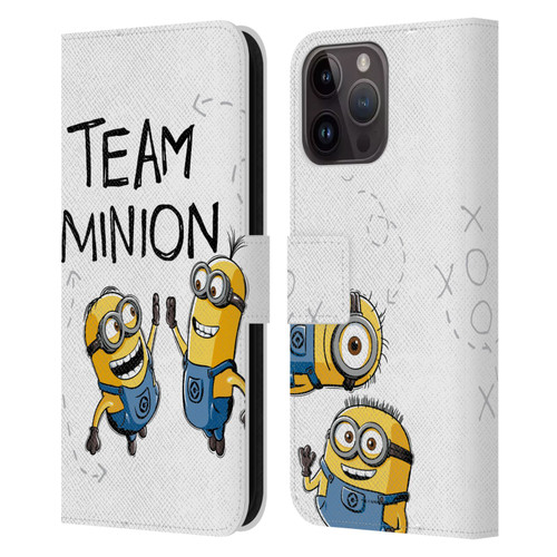 Despicable Me Minion Graphics Team High Five Leather Book Wallet Case Cover For Apple iPhone 15 Pro Max