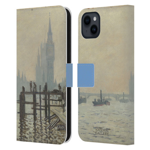 The National Gallery Art Monet Thames Leather Book Wallet Case Cover For Apple iPhone 15 Plus