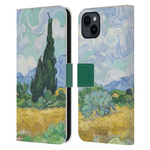 The National Gallery Art A Wheatfield With Cypresses Leather Book Wallet Case Cover For Apple iPhone 15 Plus