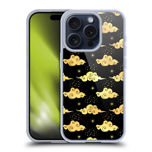 Haroulita Celestial Gold Cloud And Star Soft Gel Case for Apple iPhone 15 Pro