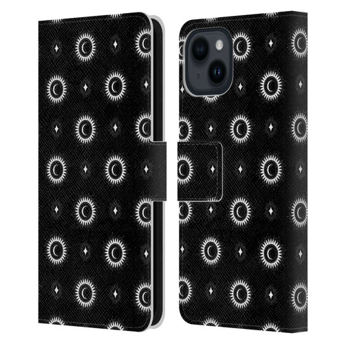 Haroulita Celestial Black And White Sun And Moon Leather Book Wallet Case Cover For Apple iPhone 15