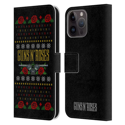 Guns N' Roses Christmas Text Logo Pistol Leather Book Wallet Case Cover For Apple iPhone 15 Pro Max