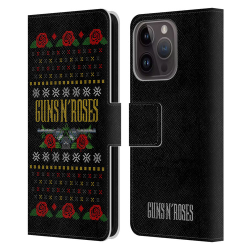 Guns N' Roses Christmas Text Logo Pistol Leather Book Wallet Case Cover For Apple iPhone 15 Pro