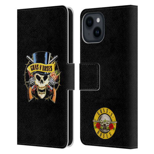 Guns N' Roses Key Art Top Hat Skull Leather Book Wallet Case Cover For Apple iPhone 15