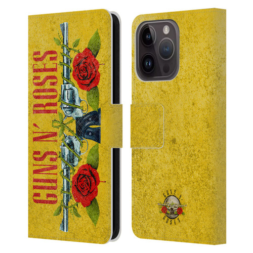 Guns N' Roses Vintage Pistols Leather Book Wallet Case Cover For Apple iPhone 15 Pro