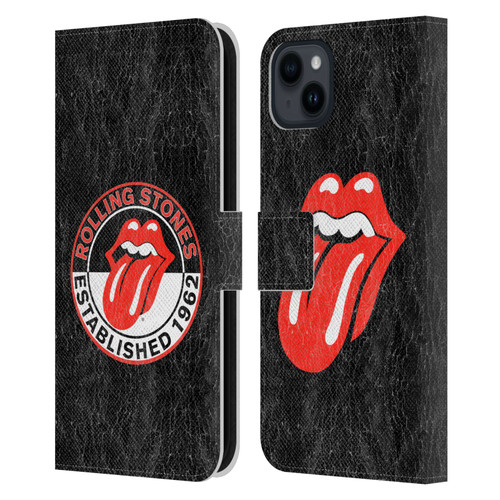 The Rolling Stones Graphics Established 1962 Leather Book Wallet Case Cover For Apple iPhone 15 Plus