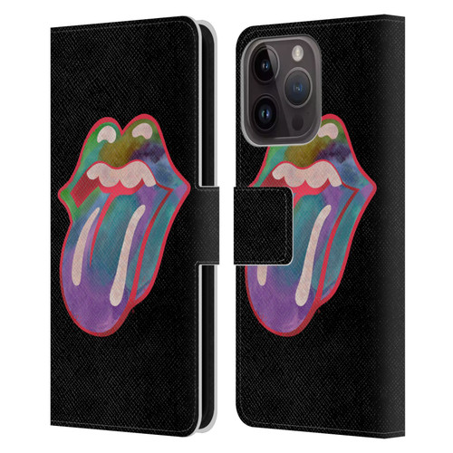 The Rolling Stones Graphics Watercolour Tongue Leather Book Wallet Case Cover For Apple iPhone 15 Pro