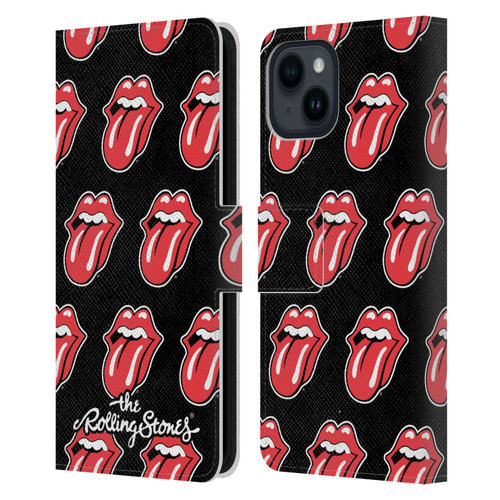 The Rolling Stones Licks Collection Tongue Classic Pattern Leather Book Wallet Case Cover For Apple iPhone 15