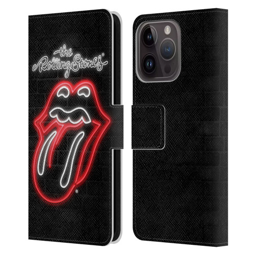 The Rolling Stones Licks Collection Neon Leather Book Wallet Case Cover For Apple iPhone 15 Pro