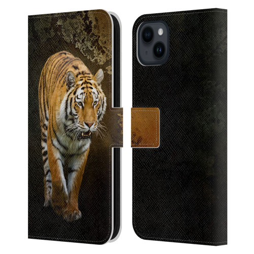 Simone Gatterwe Animals Siberian Tiger Leather Book Wallet Case Cover For Apple iPhone 15 Plus