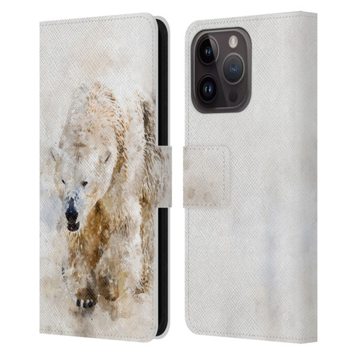 Simone Gatterwe Animals 2 Abstract Polar Bear Leather Book Wallet Case Cover For Apple iPhone 15 Pro