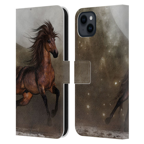 Simone Gatterwe Horses Brown Leather Book Wallet Case Cover For Apple iPhone 15 Plus