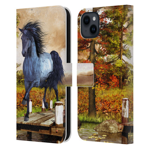 Simone Gatterwe Horses On The Lake Leather Book Wallet Case Cover For Apple iPhone 15 Plus