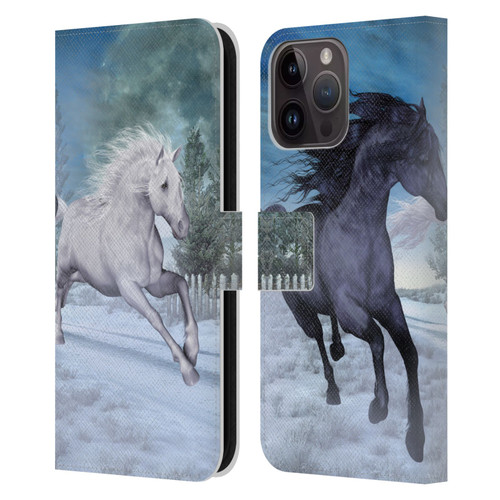 Simone Gatterwe Horses Freedom In The Snow Leather Book Wallet Case Cover For Apple iPhone 15 Pro Max