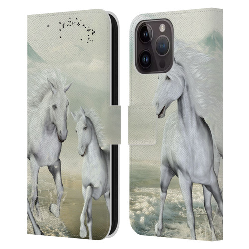 Simone Gatterwe Horses White On The Beach Leather Book Wallet Case Cover For Apple iPhone 15 Pro Max