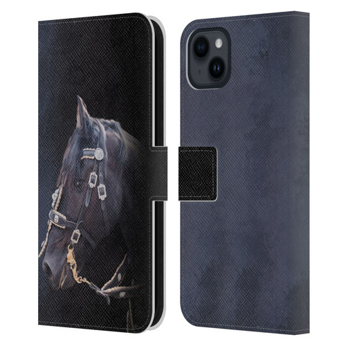 Simone Gatterwe Pegasus And Unicorns Friesian Horse Leather Book Wallet Case Cover For Apple iPhone 15 Plus