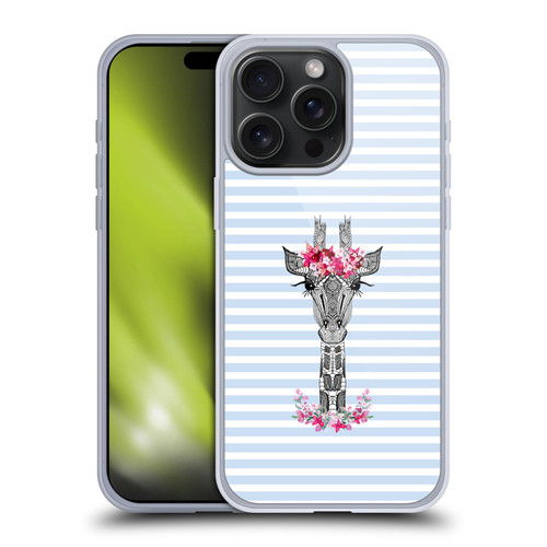 Monika Strigel Flower Giraffe And Stripes Blue Soft Gel Case for Apple iPhone 15 Pro Max
