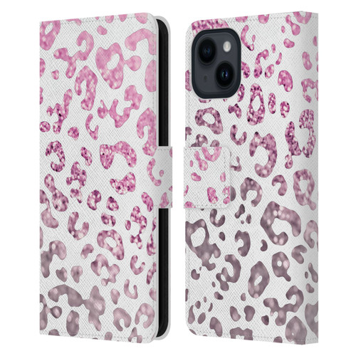 Monika Strigel Animal Print Glitter Pink Leather Book Wallet Case Cover For Apple iPhone 15