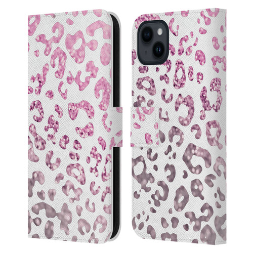 Monika Strigel Animal Print Glitter Pink Leather Book Wallet Case Cover For Apple iPhone 15 Plus