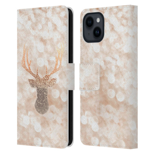 Monika Strigel Champagne Gold Deer Leather Book Wallet Case Cover For Apple iPhone 15