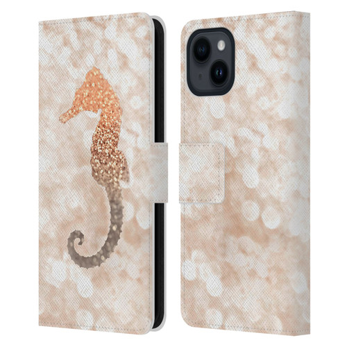 Monika Strigel Champagne Gold Seahorse Leather Book Wallet Case Cover For Apple iPhone 15