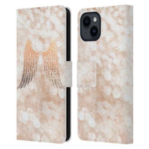 Monika Strigel Champagne Gold Wings Leather Book Wallet Case Cover For Apple iPhone 15