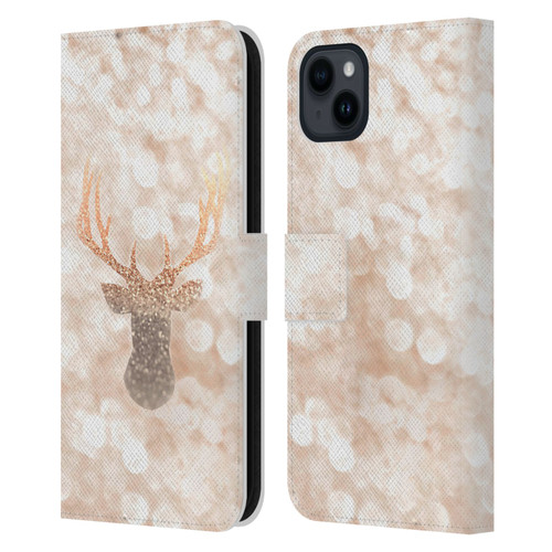 Monika Strigel Champagne Gold Deer Leather Book Wallet Case Cover For Apple iPhone 15 Plus