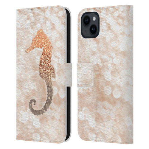 Monika Strigel Champagne Gold Seahorse Leather Book Wallet Case Cover For Apple iPhone 15 Plus