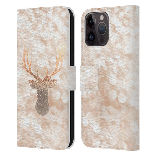 Monika Strigel Champagne Gold Deer Leather Book Wallet Case Cover For Apple iPhone 15 Pro Max