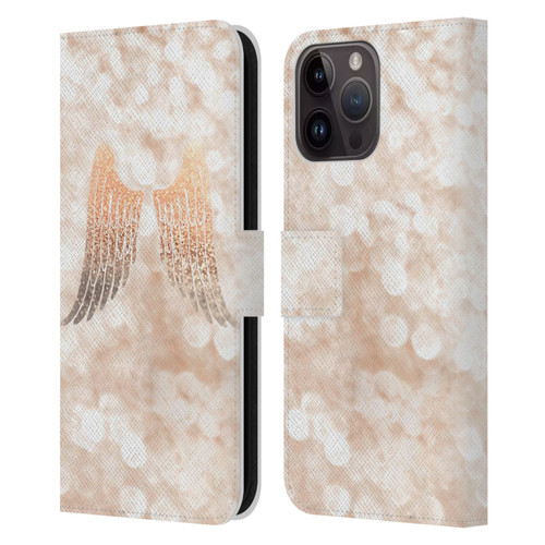 Monika Strigel Champagne Gold Wings Leather Book Wallet Case Cover For Apple iPhone 15 Pro Max