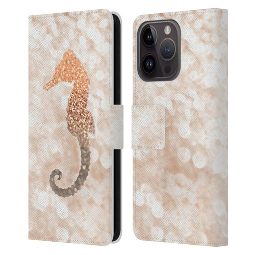 Monika Strigel Champagne Gold Seahorse Leather Book Wallet Case Cover For Apple iPhone 15 Pro