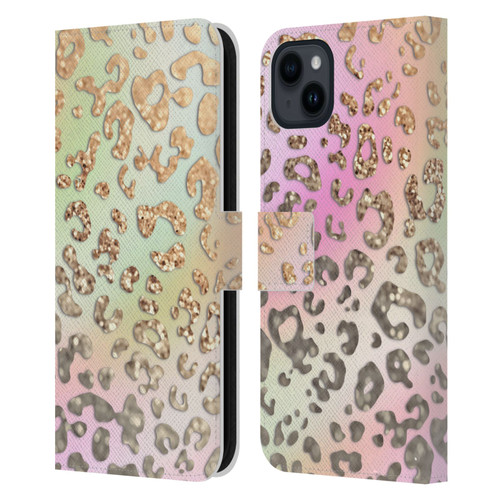 Monika Strigel Dreamland Gold Leopard Leather Book Wallet Case Cover For Apple iPhone 15 Plus