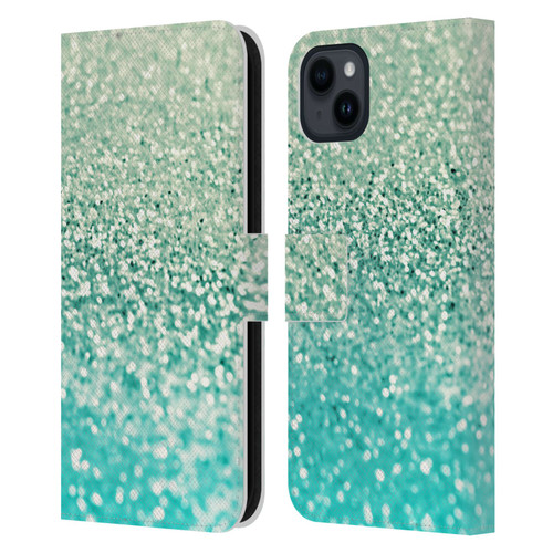 Monika Strigel Glitter Collection Mint Leather Book Wallet Case Cover For Apple iPhone 15 Plus
